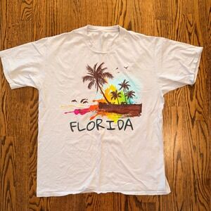 Unbranded Florida Souvenir T-Shirt Palm Tree Graphic Large White